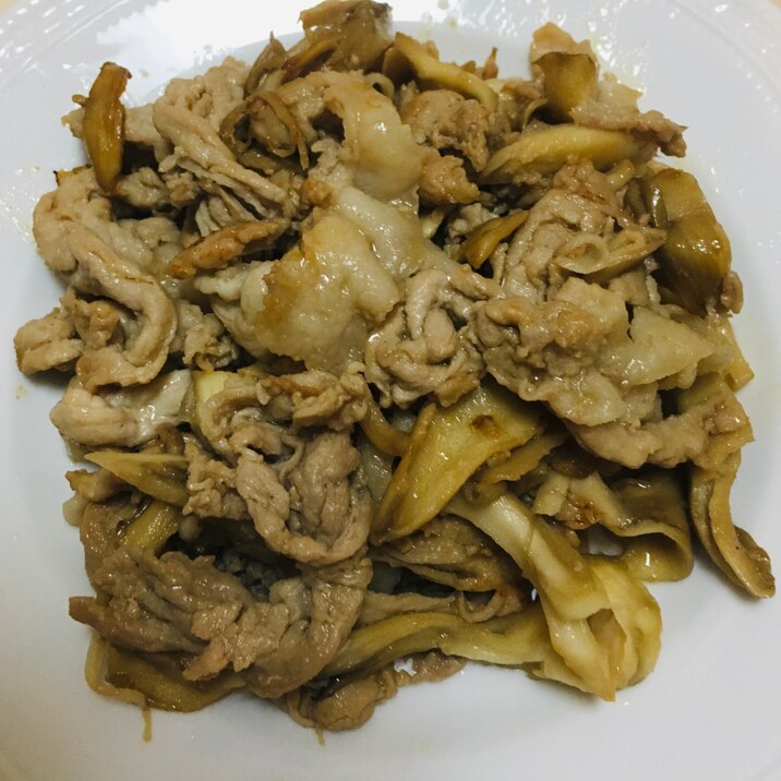豚肉と舞茸のめんつゆ黒酢マヨ炒め